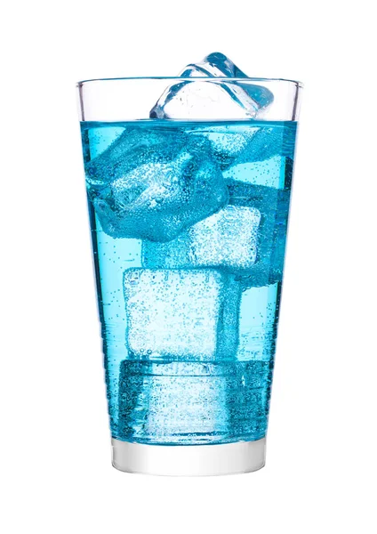 Γυάλινη γαλάζια ενέργεια ανθρακούχο νερό με πάγο — Φωτογραφία Αρχείου