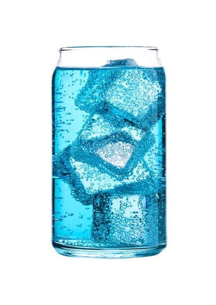 Glass of blue energy carbonated water with ice — Stock Photo, Image