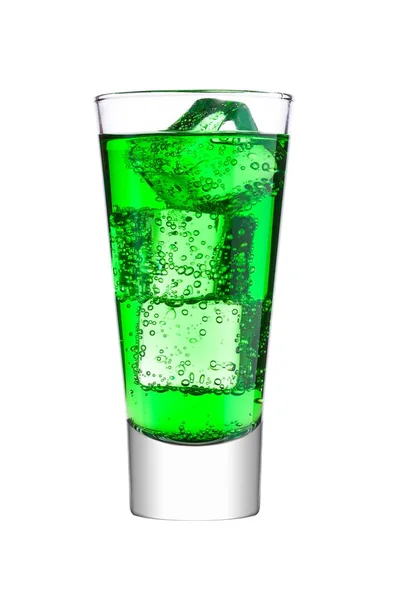 Glass of green energy carbonated soda with ice — Stock Photo, Image