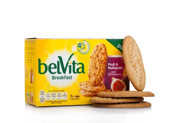 LONDON, UK -DECEMBER 07, 2017: belVita Breakfast Fruit & Multigrain on white. belVita biscuits are made with wholegrain that provide four hours of sustained energy release. — Stock Photo, Image