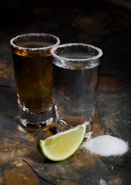 Meksika altın ve gümüş tekila limon ve tuz