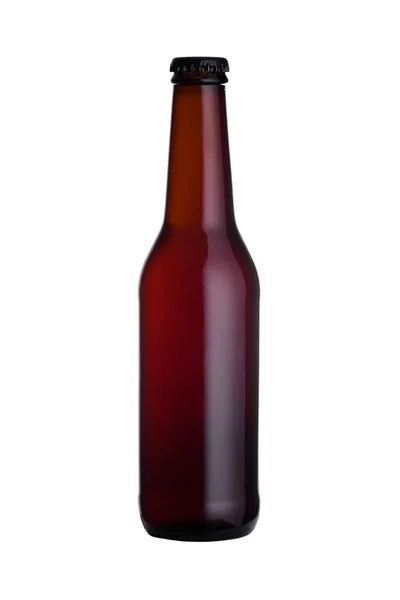 Botella de cerveza de vidrio marrón con tapa negra con rocío — Foto de Stock