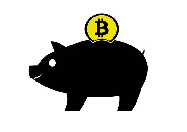 Piggy bank vector icon with bitcoin coin on white — Stock Photo, Image