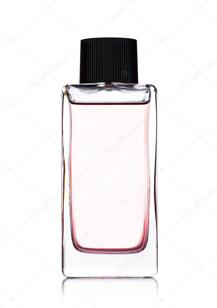 Luxury pink liquid  perfume bottle on white