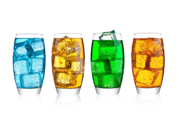 Glasses of energy carbonated soda drink with ice — Stock Photo, Image