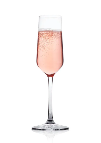 Rosa Champagnerglas mit Blasen isoliert — Stockfoto