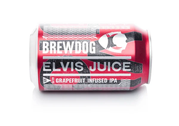 LONDON, UK - JANUARY 02, 2018: Aluminium can of Brewdog Elvis Juice beer, from the Brewdog brewery on white. — Stock Photo, Image