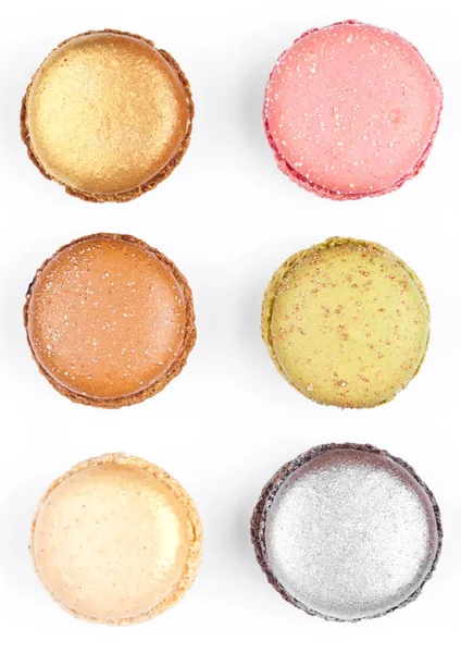 Macarons coloridos franceses sobremesa bolos vista superior — Fotografia de Stock
