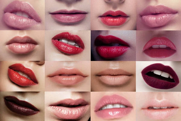 Kolaż usta różnych szminka uroda zbliżenie — Zdjęcie stockowe