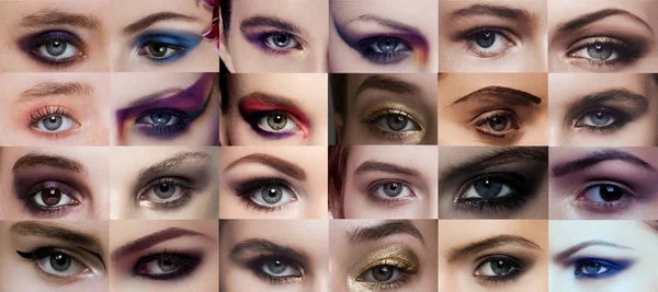 Коллаж Глаза крупным планом красота с творческим макияжем — стоковое фото