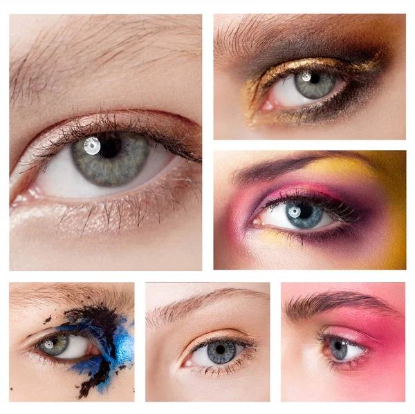 Collage Eyes belleza de primer plano con maquillaje creativo —  Fotos de Stock