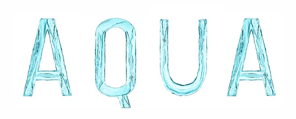 Νερό παφλασμών γράμματα με Aqua λέξη έννοια — Φωτογραφία Αρχείου