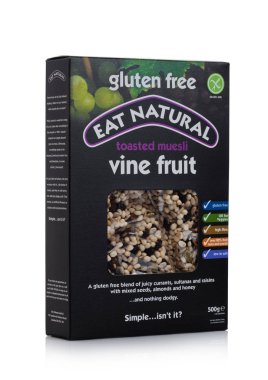 Londra, İngiltere - 24 Ocak 2018: Pack, yemek doğal gluten ücretsiz tost müsli beyaz.