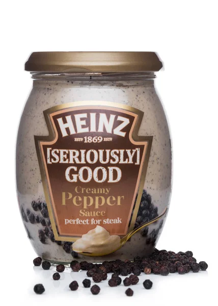 London, Verenigd Koninkrijk - 24 januari 2018: Een glazen pot van Heinz serieus gaan — Stockfoto