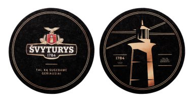 Londra, İngiltere - 04 Şubat 2018: beyaz izole Svyturys bira beermat bardak altlığı.