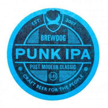Londra, İngiltere - 04 Şubat 2018: beyaz izole Brewdog punk IPA zanaat bira özgün beermat bardak altlığı.