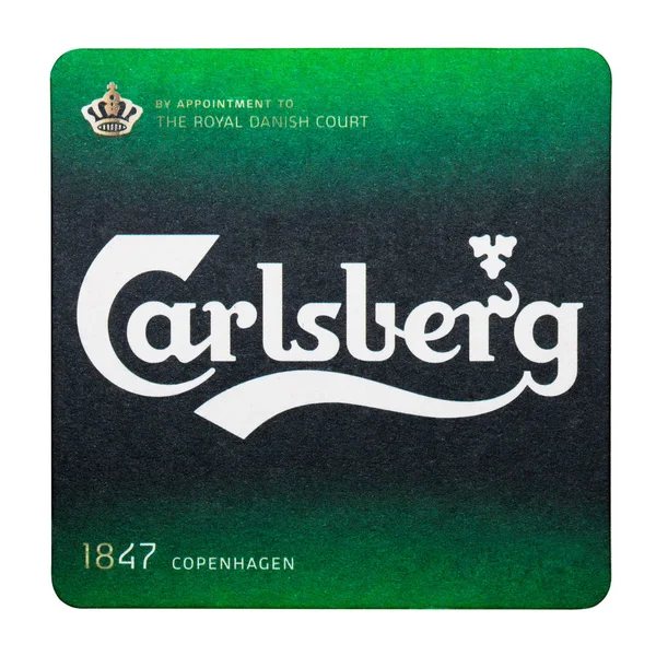 LONDRA, UK - 04 FEBBRAIO 2018: Carlsberg Birra sottobicchiere isolata su bianco . — Foto Stock