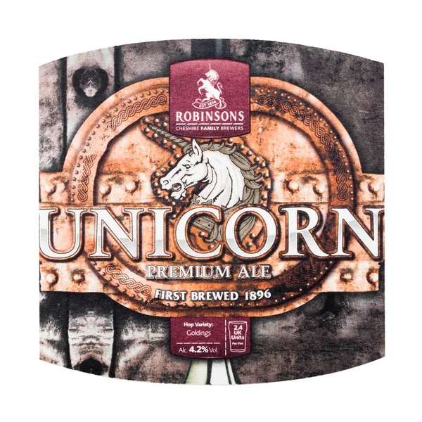 LONDON, UK - FEBRUARY 04, 2018: Unicorn beer beermat coaster isolated on white. — Stock Photo, Image