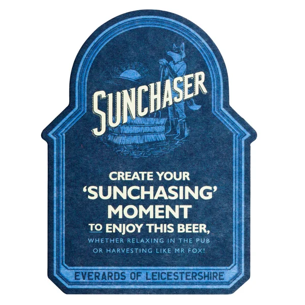 LONDRES, Reino Unido - FEVEREIRO 04, 2018: Sunchaser beer beermat coaster isolado em branco . — Fotografia de Stock