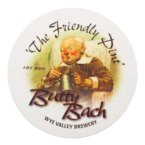 Londýn, Uk - 04 února 2018: Morelovu Bach wye Valley pivovaru pivní tácek dráha izolované na bílém. — Stock fotografie