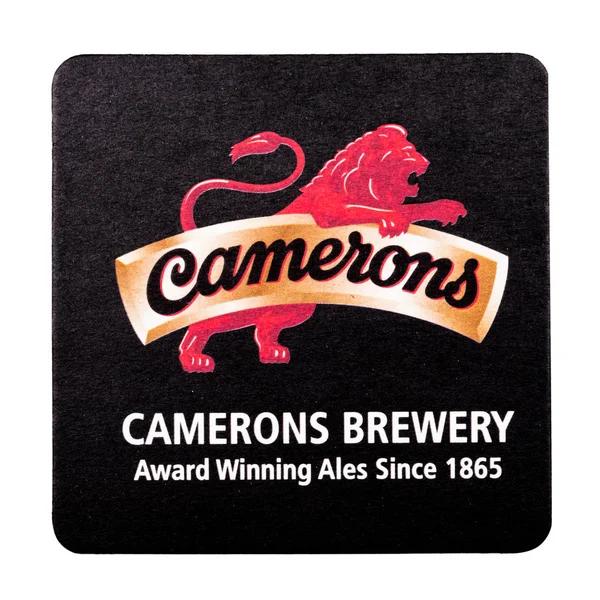 LONDRES, Reino Unido - FEVEREIRO 04, 2018: Cervejaria Camerons montanha-russa original beermat isolado em branco . — Fotografia de Stock