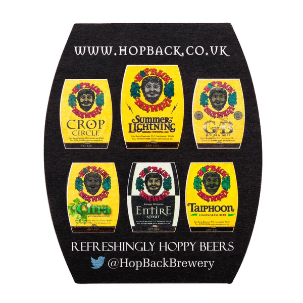 LONDRES, Reino Unido - FEVEREIRO 04, 2018: Cervejaria Hopback montanha-russa original beermat isolado em branco — Fotografia de Stock