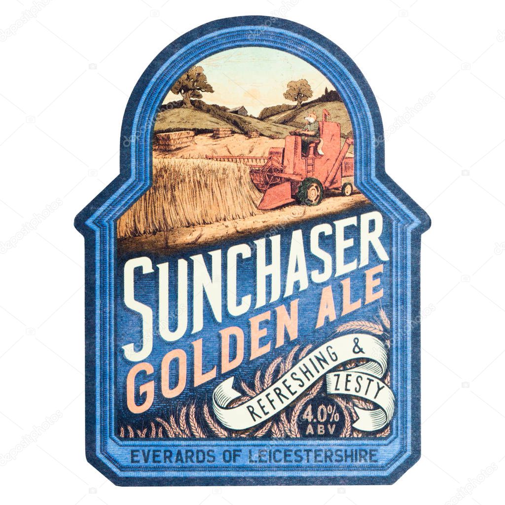 LONDON, UK - FEBRUARY 04, 2018: Dorset Brewing Company beermat coaster isolated on white background