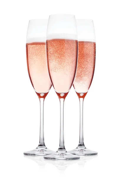 Zarif gül pembe şampanya bardakları kabarcıkları ile — Stok fotoğraf