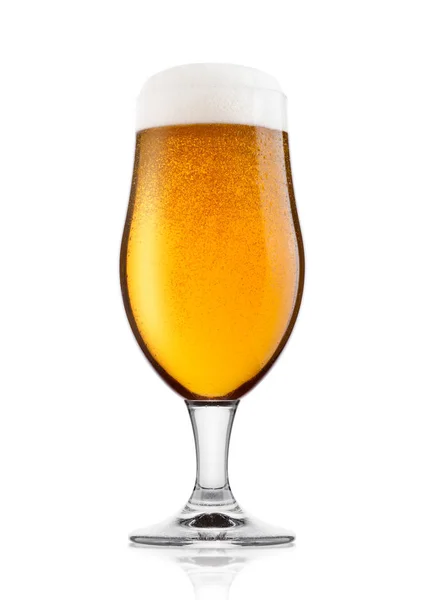 Verre froid de bière bière bière bière bière avec mousse et rosée — Photo