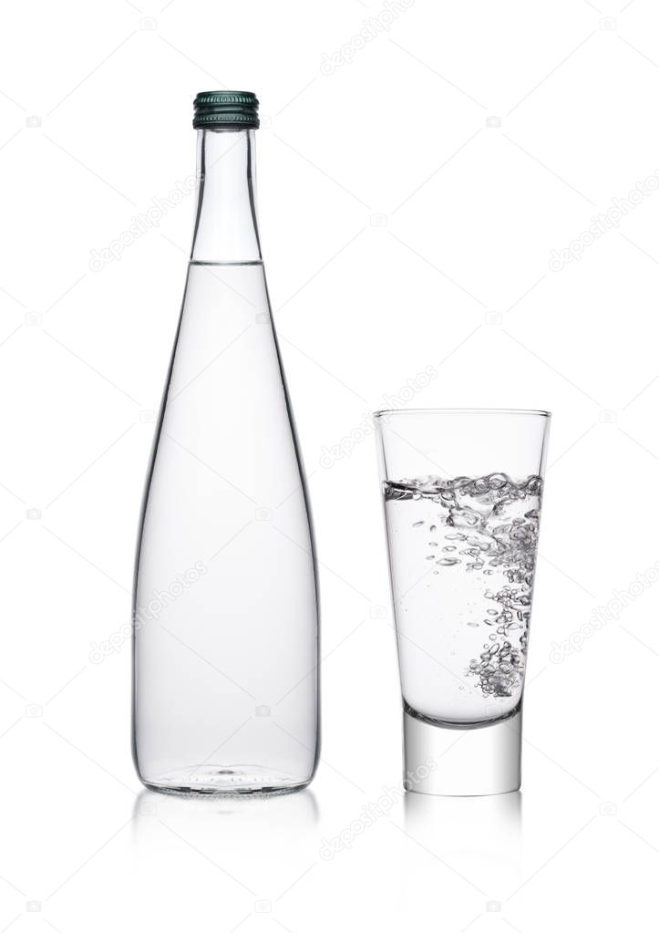 Bottle and glass with healthy still clear water