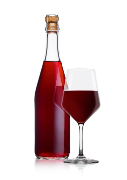 Bottle of homemade red wine and glass with cork — Stock Photo, Image