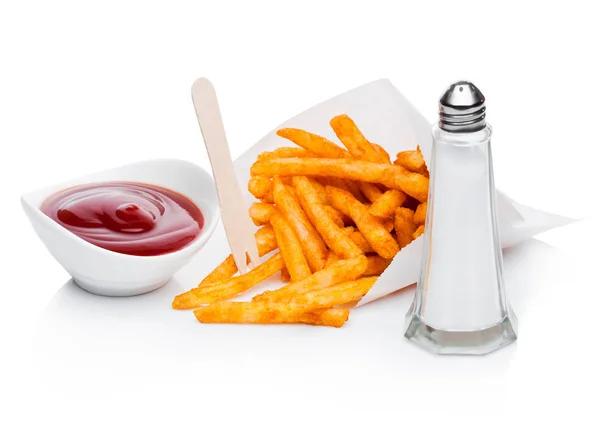 Southern french fries with salt and ketchup — Stock Photo, Image