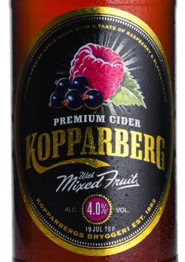 Londra, İngiltere - 10 Mart 2018: Soğuk şişe etiket Kopparberg PR
