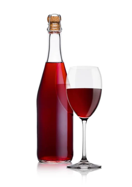 Bottle of homemade red wine and glass with cork — Stock Photo, Image