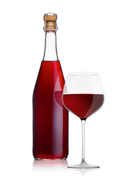 Bottle of homemade red wine and glass with cork — Stock Photo, Image