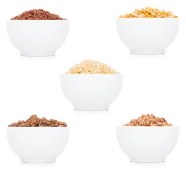 Beyaz doğal organik granola tahıl ile kase