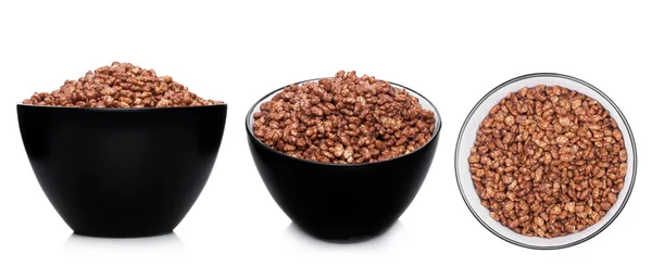 Svart skål med naturliga ekologiska granola spannmål — Stockfoto