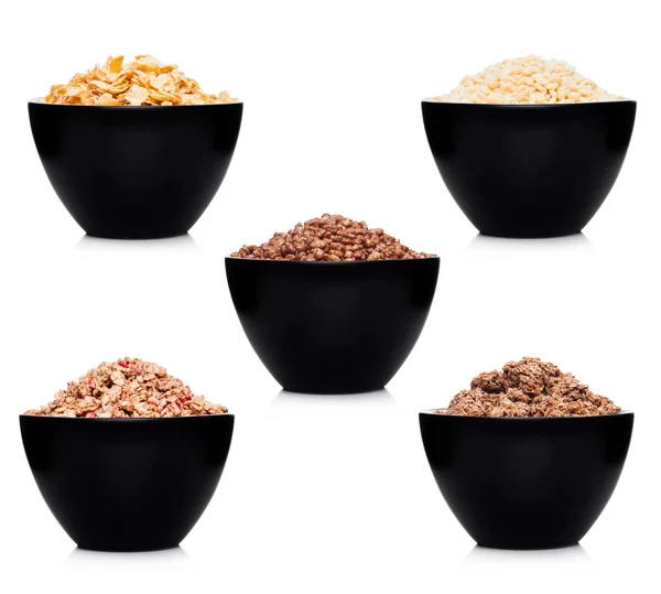Ciotola nera con cereali naturali biologici di granola — Foto Stock