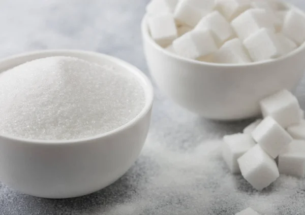 White Bowl Plates Natural White Sugar Cubes Refined Sugar Light — Stock Photo, Image