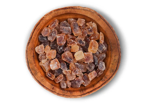 Wooden Bowl Natural Brown Caramelized Sugar Cubes White — 스톡 사진