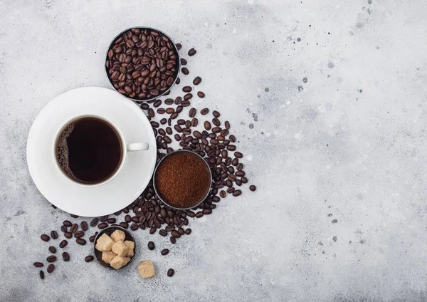 White Cup Fresh Raw Organic Coffee Beans Ground Powder Cane — Stock Photo, Image