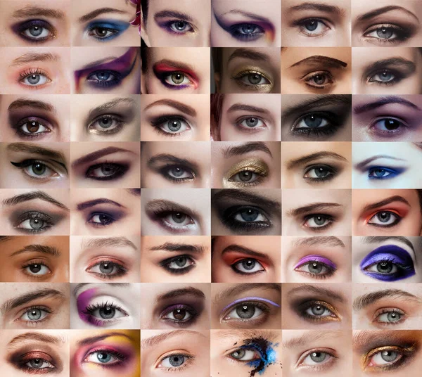 Collage Eyes Belleza Primer Plano Con Maquillaje Creativo Natural Diferentes — Foto de Stock