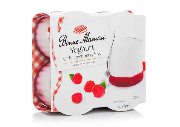 London April 2020 Pack Bonne Maman Yoghurt Raspberry Layer White — стокове фото