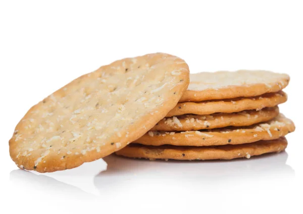 Stack Organic Crispy Wheat Flatbread Salty Crackers White Background — Stock Photo, Image