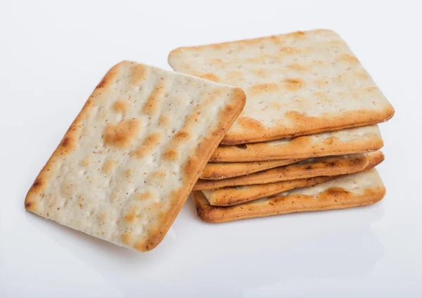 Stack Square Organic Crispy Salty Crackers White Background — Stock Photo, Image