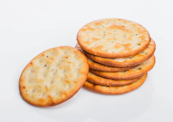 Stack Organic Crispy Salty Crackers White Background — Stock Photo, Image