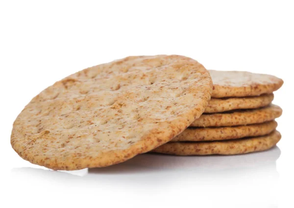 Stack Organic Crispy Wheat Flatbread Salty Crackers White Background — Stock Photo, Image