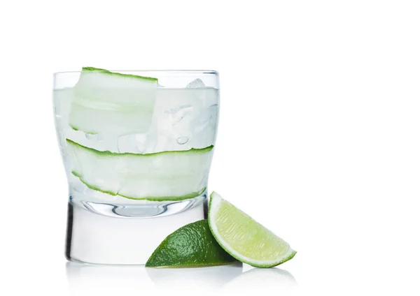 Gimlet Cocktail Modern Glass Ice Cubes Straw Cucumber Lime Slice — Stock Photo, Image