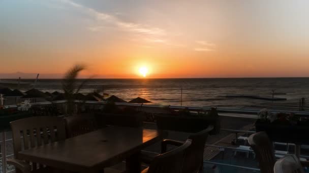 Тимелапське сонце піднімається до моря. Рослини коливаються на вітрі — стокове відео