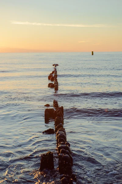 Breakwaters no mar Báltico ao pôr-do-sol — Fotografia de Stock